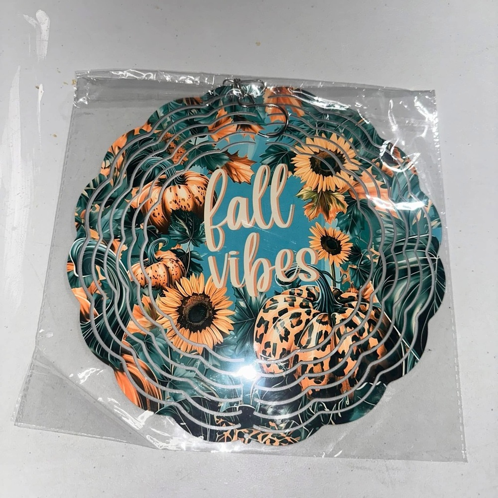 Fall Vibes Sunflower Pumpkin handmade 10” WIND SPINNER